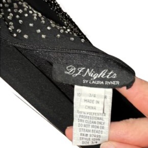 DJ Nights Laura Ryner Y2K Long Black Spaghetti Strap Beaded Prom Dress Gown -LNC - Picture 10 of 10